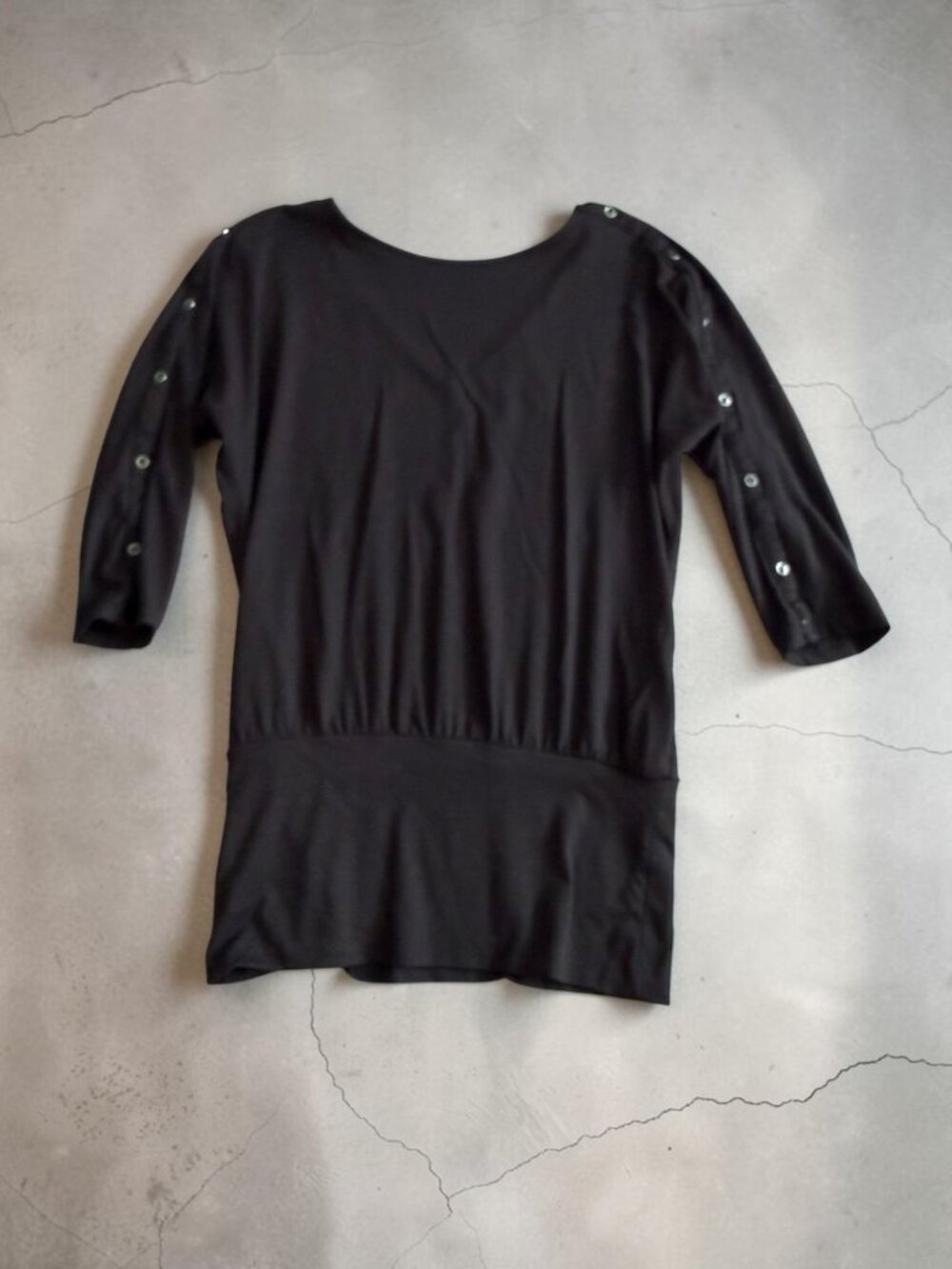 White House Black Market Black WHBM Buttoned 3/4 Sleeve Top Size XXS